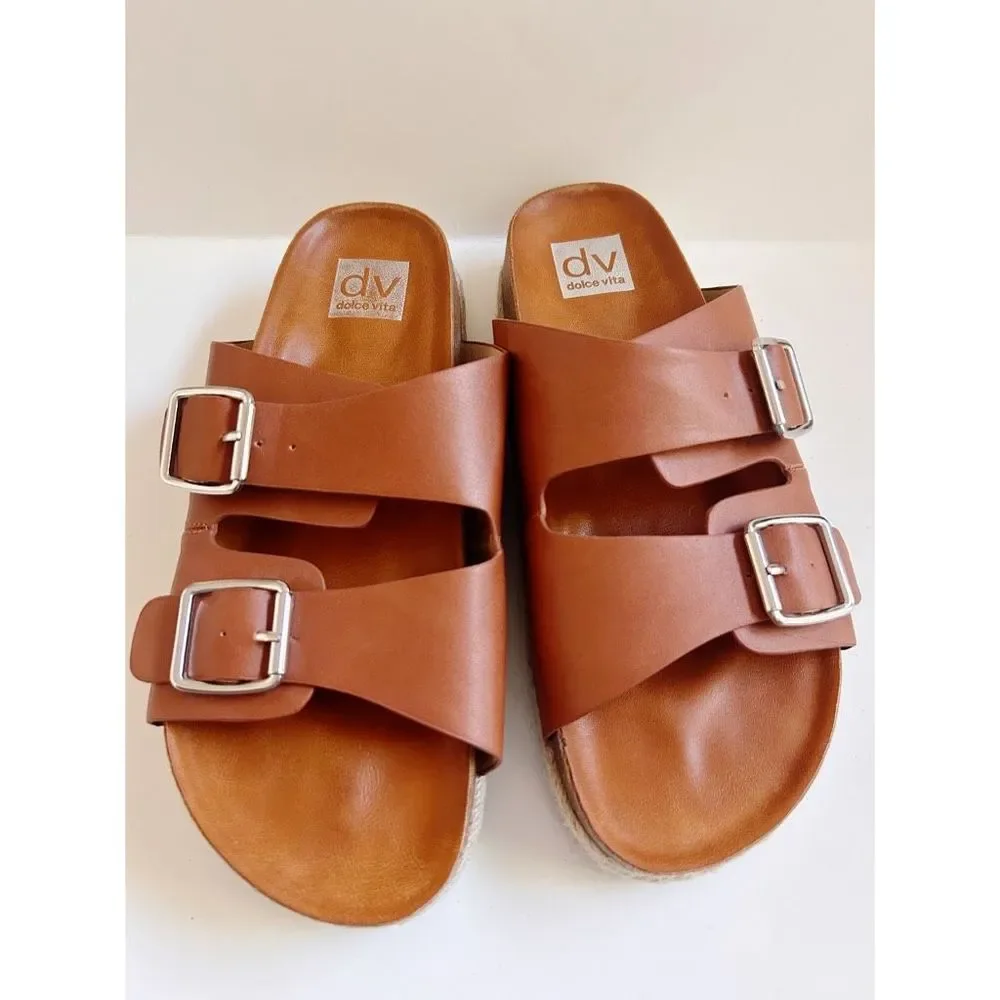DV by Dolce Vita Tan Double Buckle Slide Sandals